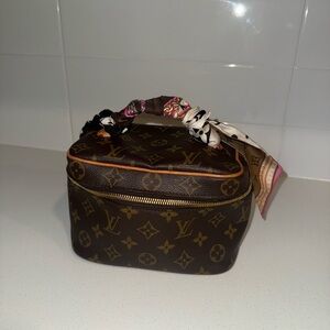 Louis Vuitton Monogram Brown Cosmetic Case with Scarf Handle